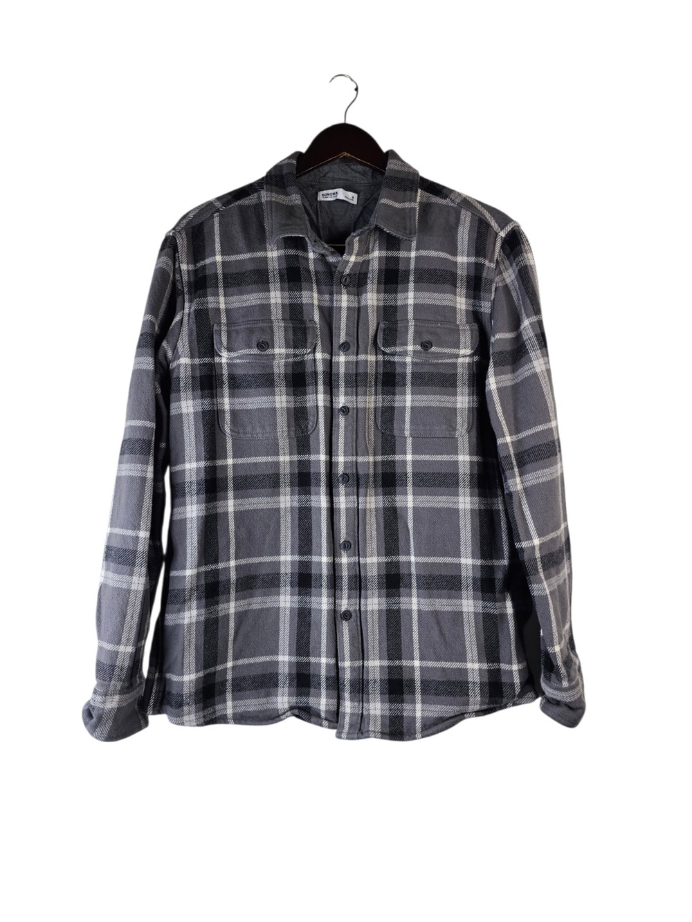 Sonoma Goods For Life Mens Medium Gray Plaid Long Sleeve Flannel Shirt